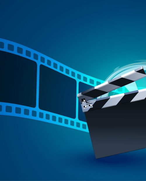 film strip background with clapper board